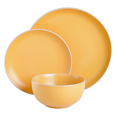 Rockaway Round Stoneware Dinnerware Set, Service for 4 (12pcs), Yellow