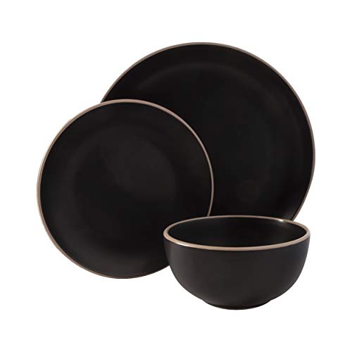 Rockaway Round Stoneware Dinnerware Sets, Service for 4 (12pcs), Black