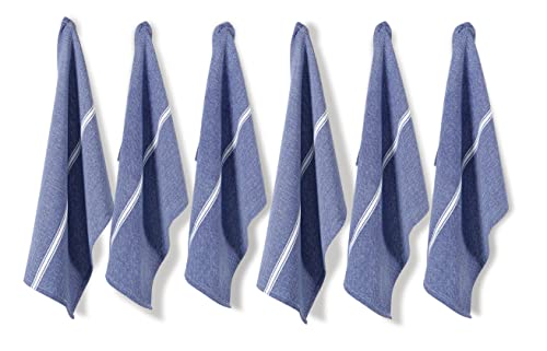 Kitchen Towels Set - 100% Pure Cotton Dish Towels for Kitchen, Super Absorbent Kitchen Hand Towel, Blue Tea Towels, Soft & Durable Dish Cloths, Pack of 6 – 15”x25”, Blue Chambray
