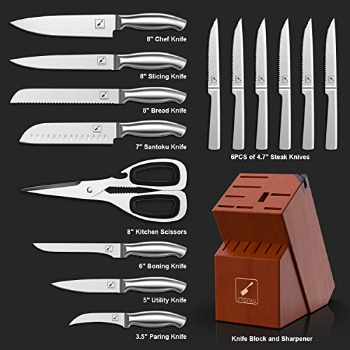 Knife Set High Carbon Steel Kitchen Knife Set 15-Pieces Ultra Sharp Knife Set with Block