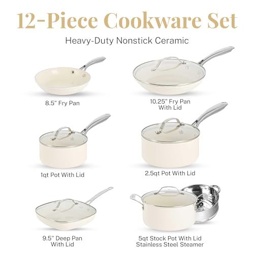 12 Pc Ceramic Pots and Pans Set Non Stick Cookware Set,Kitchen Cookware Sets