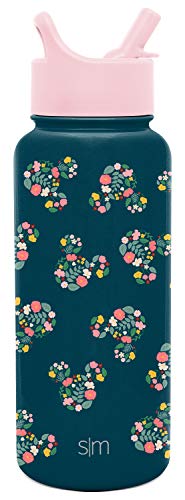 Simple Modern Disney Mickey Mouse Water Bottle with Straw Lid Gifts for Women Men Reusable Leak Proof Flask