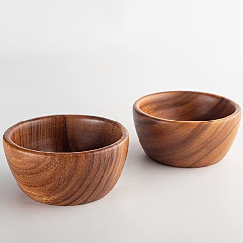 Salad Bowls (Set of 2): 6" x 3" Individual Wood Serving Cereal Salads
