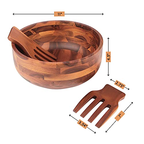 2 Wooden Hands Large Salad Bowl with Serving Utensils Big Mixing Bowl for Fruits