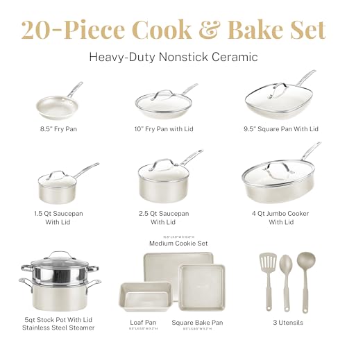 20 Pc Ceramic Pots and Pans Set Non Stick, Kitchen Cookware Sets, Pot and Pan Set