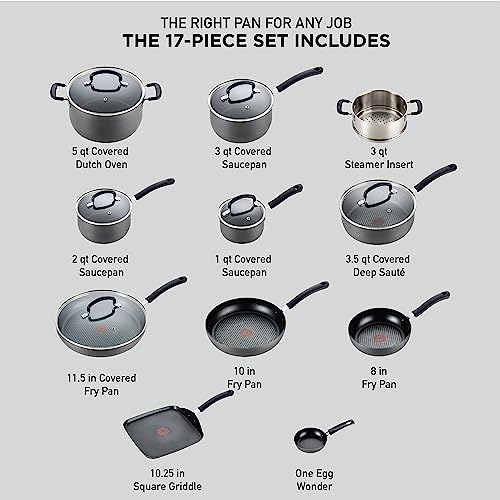 Ultimate Hard Anodized Nonstick Cookware Set 17 Piece Lid Safe 350F Pots and Pans