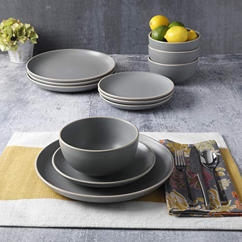 Gibson Home Rockaway 12-Piece Dinnerware Set Grey Matte