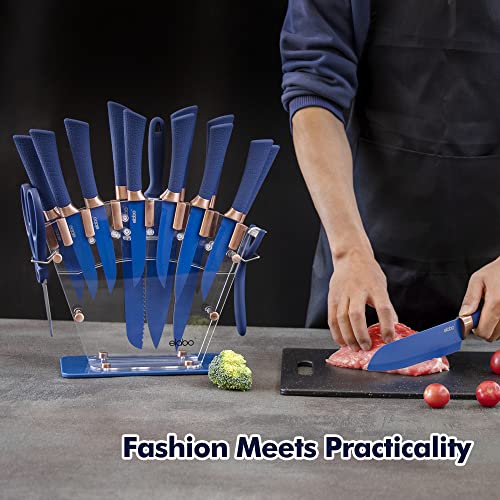 Kitchen Knife Set - 16 Pieces Stainless Steel Knives, Rose Gold Handle