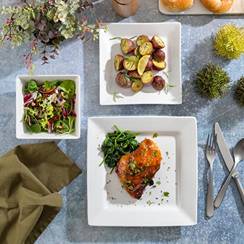 Zen Buffet Hard Square Porcelain Chip and Scratch Resistant Dinnerware Set White