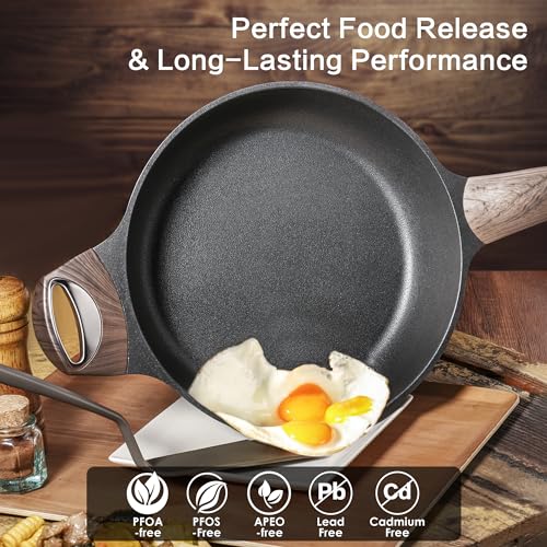 Frying Pan Skillet with Lid, 12 Inch Large Deep Frying Pan with Helper Handle