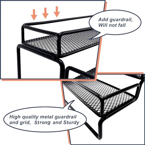 Spice Rack Organizer for Cabinet, 4 Tier Seasoning Organizer, Expandable Shelf,Step Storage Holder, Kitchen Cabinet Countertop,with Protection Railing, Metal (Black,2 PC)