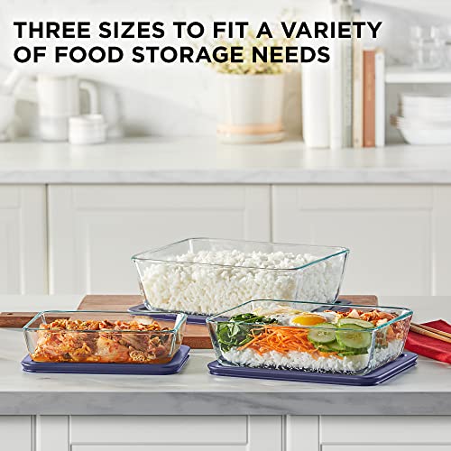 Pyrex Simply Store 3-Pack (3, 6 & 11 Cup) Large Rectangular Glass Food Storage Containers Set, Snug Fit Non-Toxic Plastic BPA-Free Lids, Freezer Dishwasher Microwave Safe