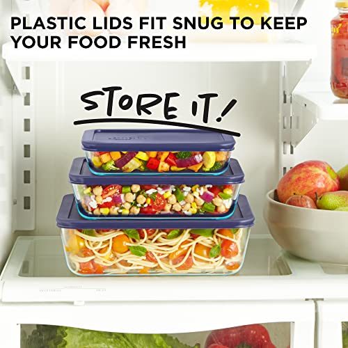 Pyrex Simply Store 3-Pack (3, 6 & 11 Cup) Large Rectangular Glass Food Storage Containers Set, Snug Fit Non-Toxic Plastic BPA-Free Lids, Freezer Dishwasher Microwave Safe