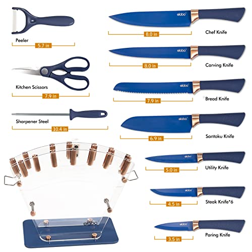 Kitchen Knife Set - 16 Pieces Stainless Steel Knives, Rose Gold Handle