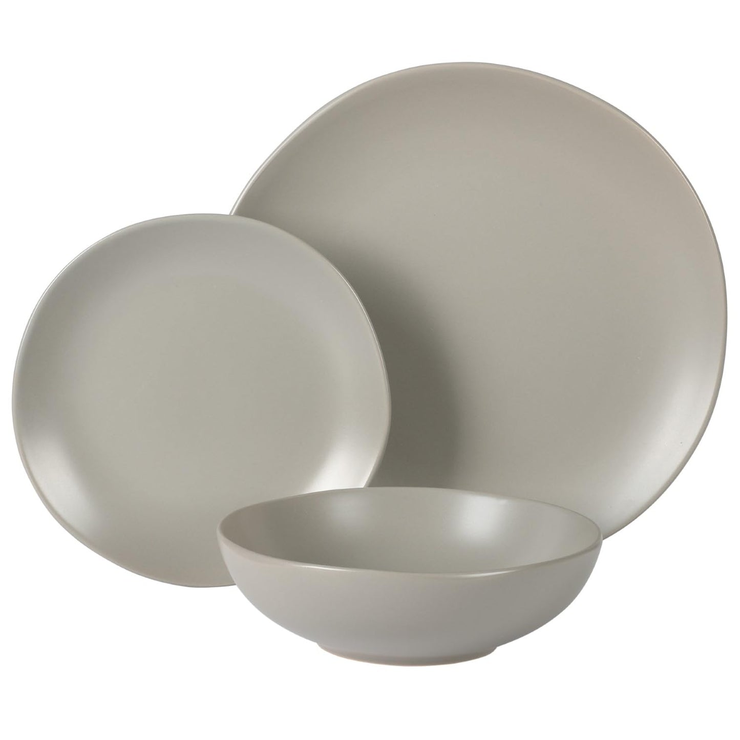 Gibson Home Bethel 18 Piece Plates and Bowls Ceramic Stoneware Organic Shape Dinnerware Set (Service for 6) - Matte Grey