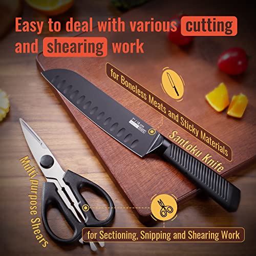 Knife Block Set, 15 Piece Kitchen Knife Set with 6 Steak Knife Set