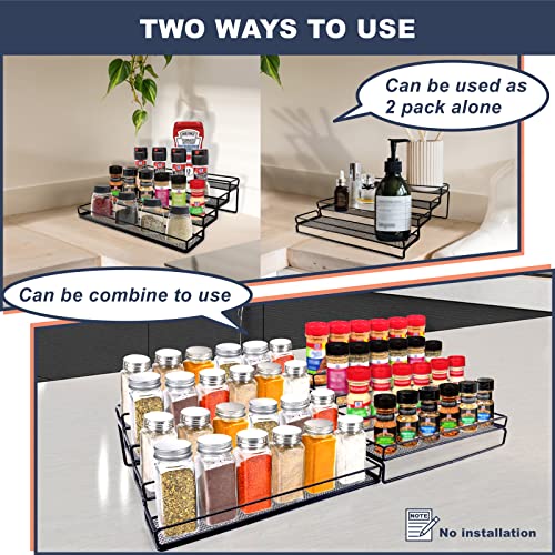 Spice Rack Organizer for Cabinet, 4 Tier Seasoning Organizer, Expandable Shelf,Step Storage Holder, Kitchen Cabinet Countertop,with Protection Railing, Metal (Black,2 PC)