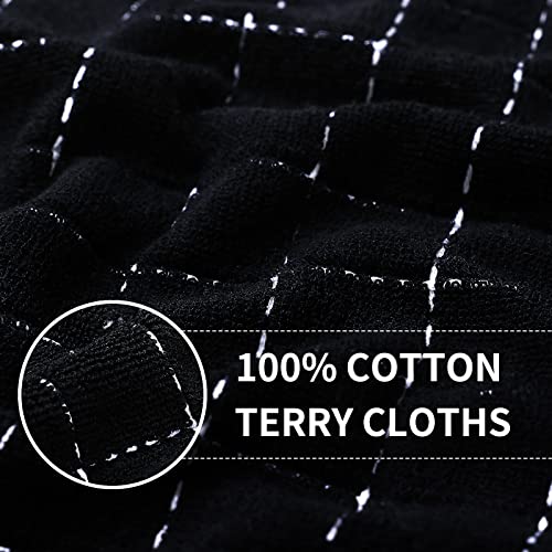 100% Cotton Terry Kitchen Towels(Black, 13 x 28 inches), Checkered Designed, Soft and Super Absorbent Dish Towels, 4 Pack