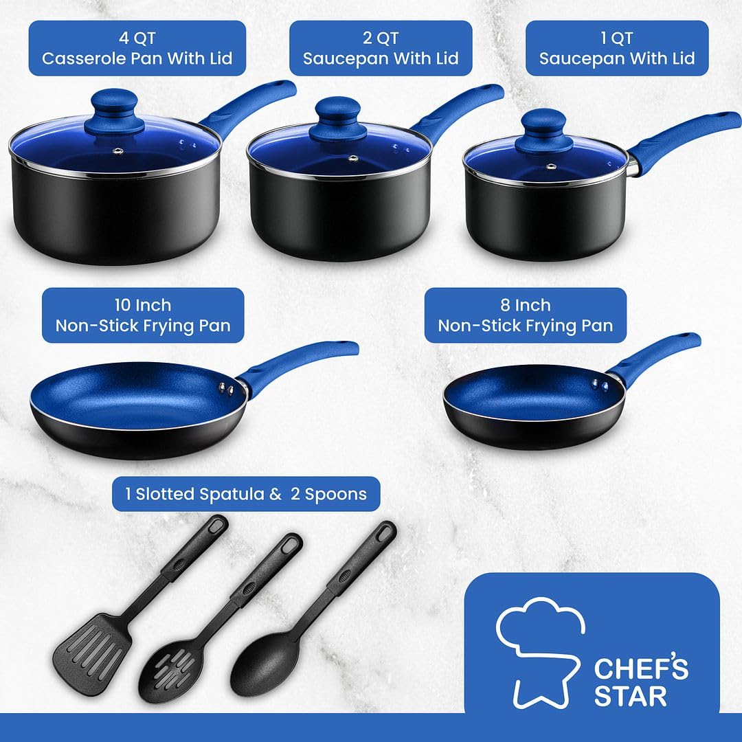 Pots And Pans Set Kitchen Cookware Sets Essentials 11 Pieces Blue