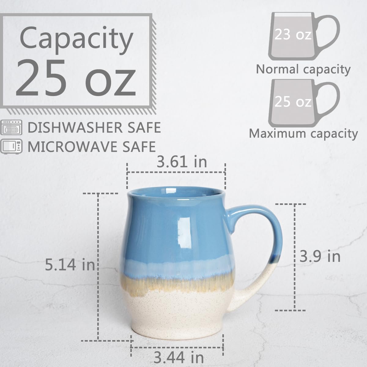 Extra Large Ceramic Coffee Mug, 25 Oz, Dishwasher and Microwave Safe