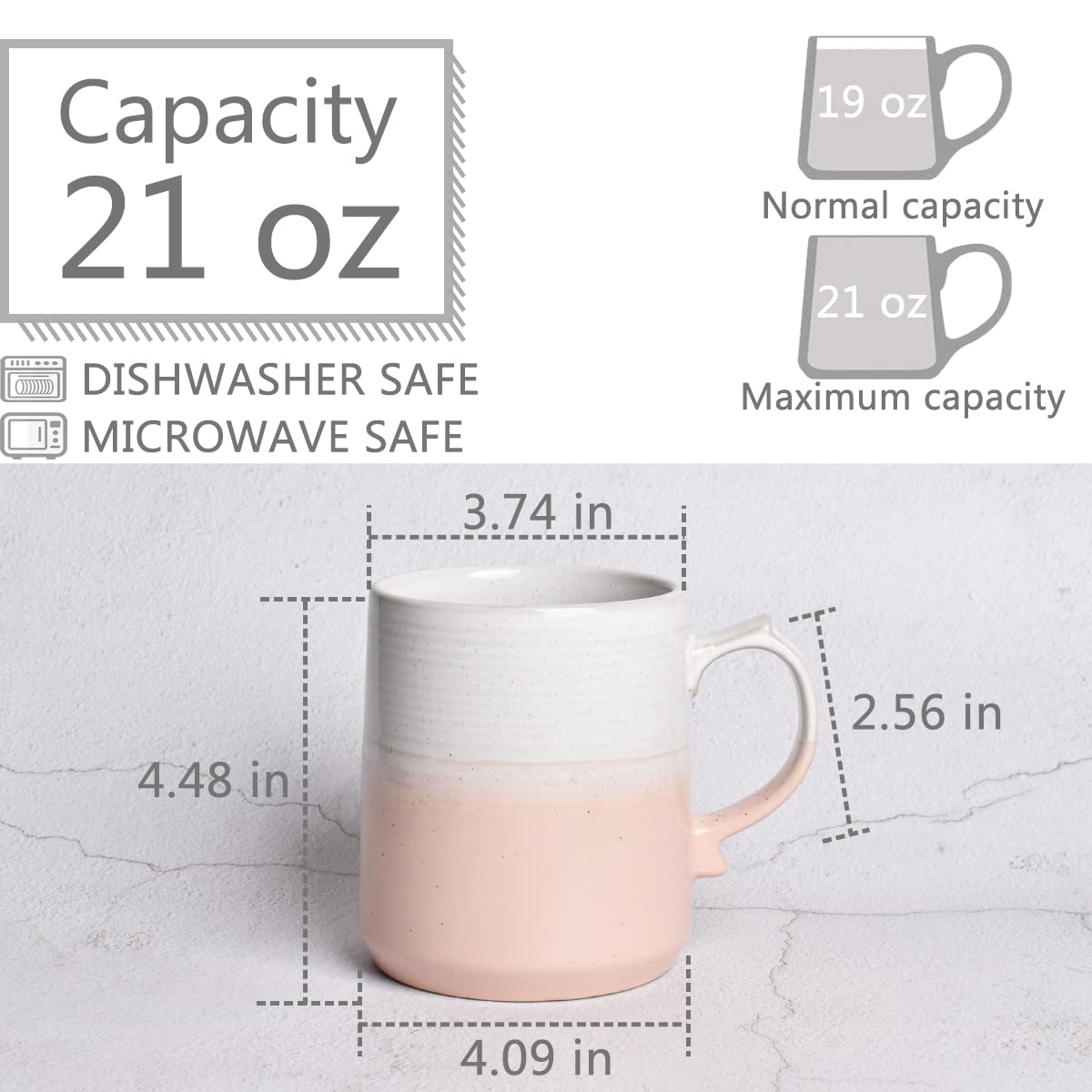 Large Stoneware Coffee Mug, Big Tea Cup for Office Microwave Safe, 1 PCS (Pink, 1)