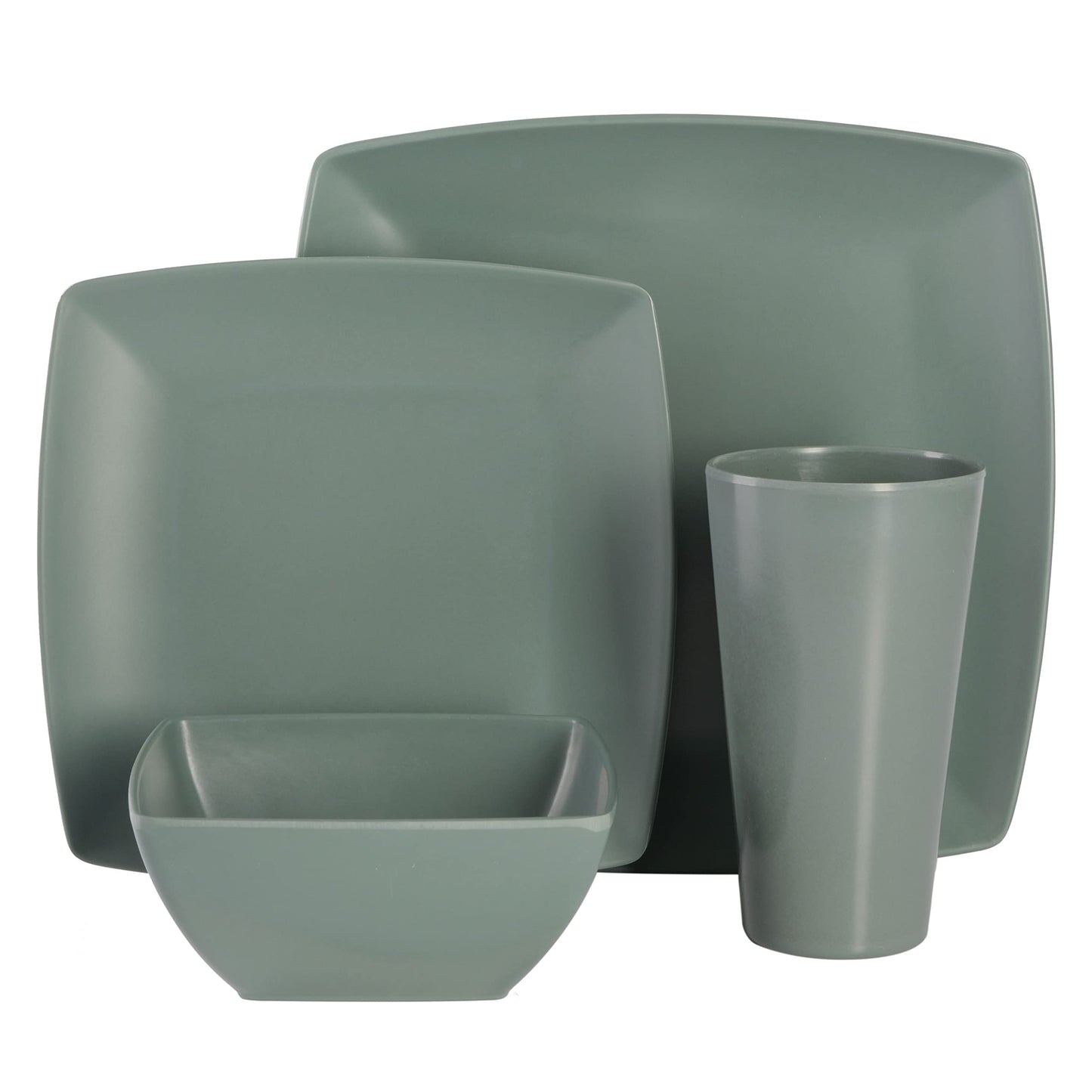 Soho Grayson Square Melamine Plastic Service for Four (16pcs), Green