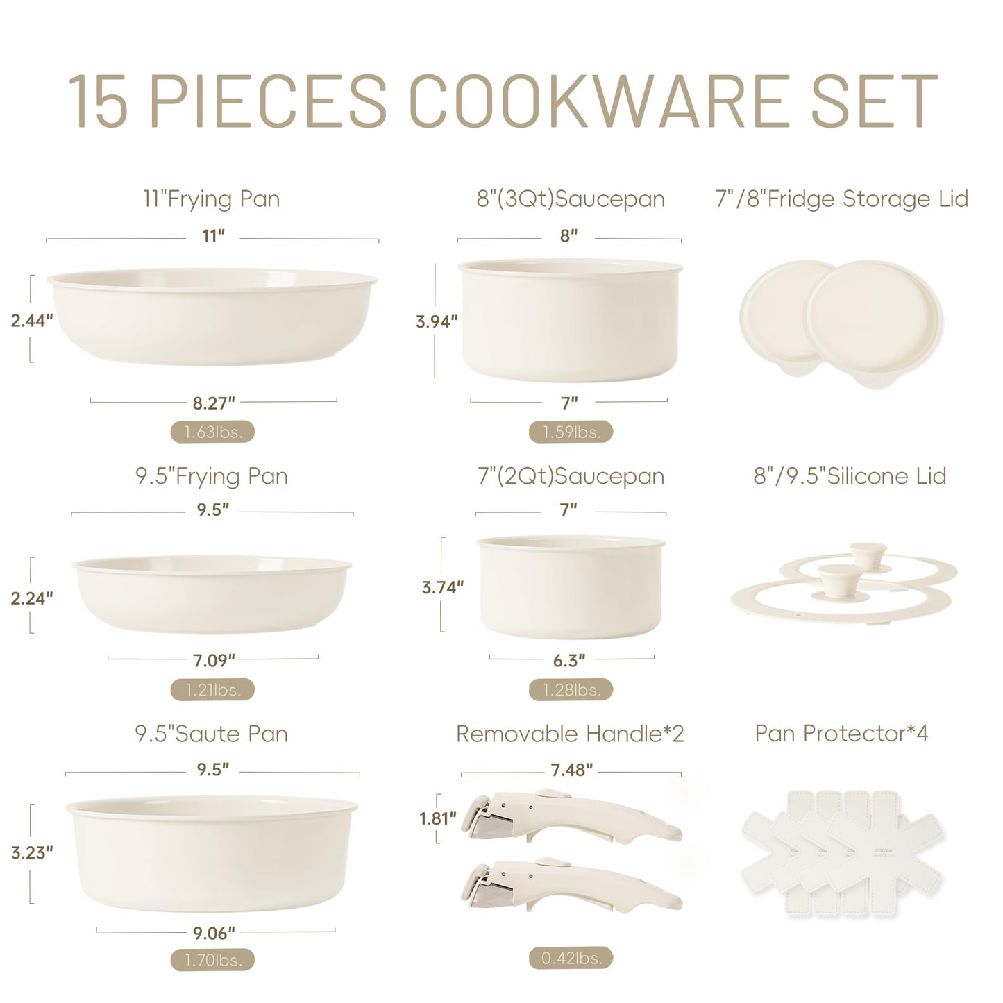 CAROTE 15pcs Pots and Pans Set, Ceramic Cookware Set Detachable Handle, Induction Nonstick Kitchen Cookware Sets with Removable Handle, Non Stick RV Cookware Set, Dishwasher/Oven Safe Cookware Set