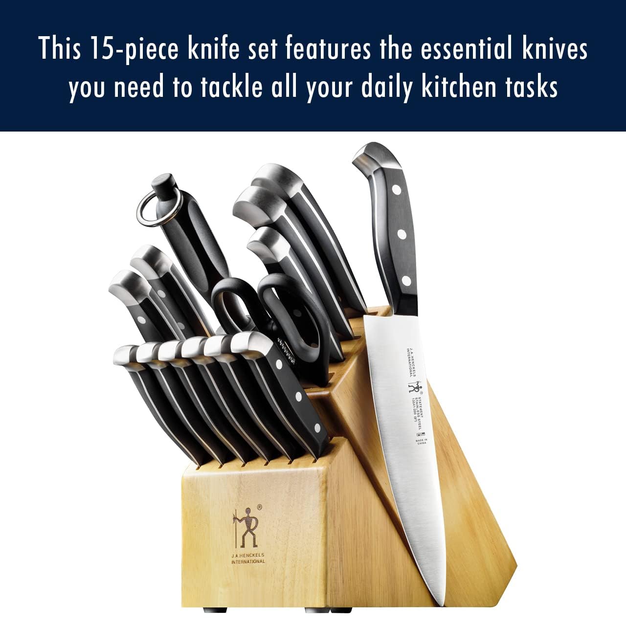 Premium Quality 15-Piece Knife Set with Block, Razor-Sharp