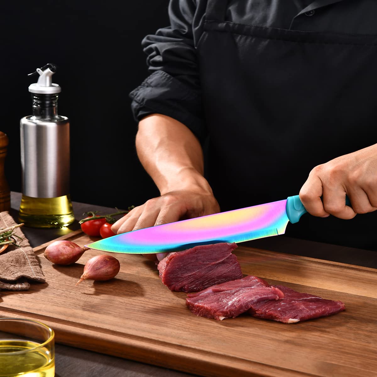Rainbow Titanium Knife Set 17 PCS Kitchen Knives Set Chef Knife Block Set