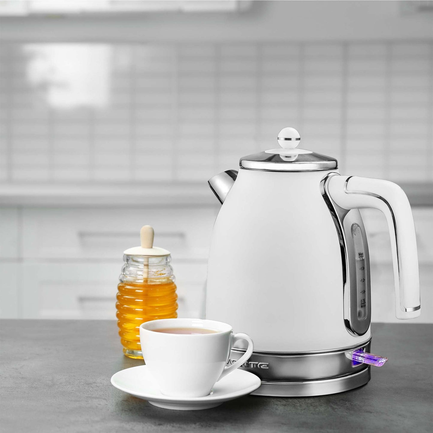 1.7 Liter Victoria Collection, 1500 Watt Power Tea Maker Boiler with Auto Shut-Off Boil Dry Water Gauge, White Matte