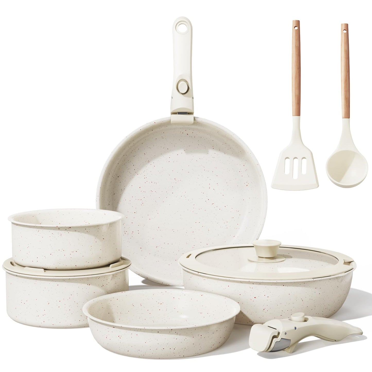 11 Pcs Pots and Pans Set Non Stick with Removable Handles, Ceramic Cookware Set