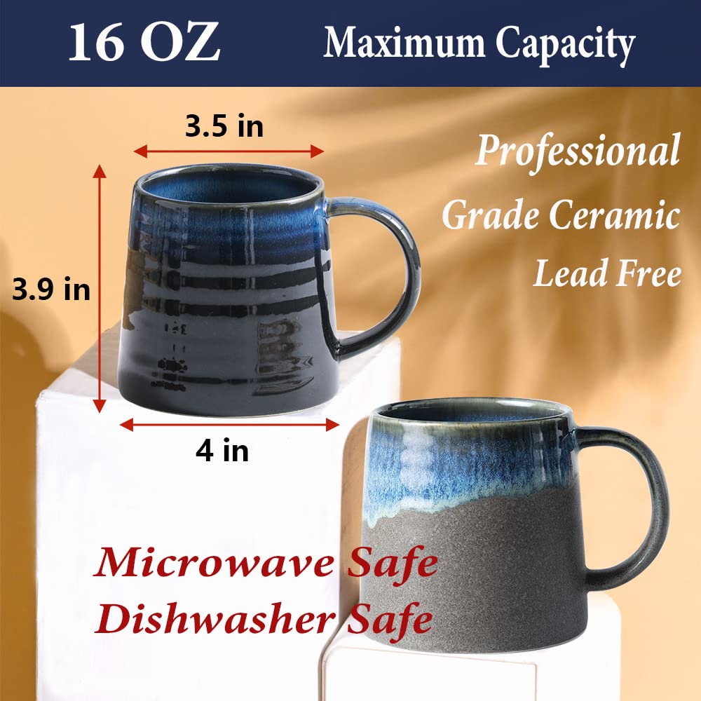 Large Ceramic Coffee Mugs, Handmade Pottery Mug, Tea Cups with Handle for Office