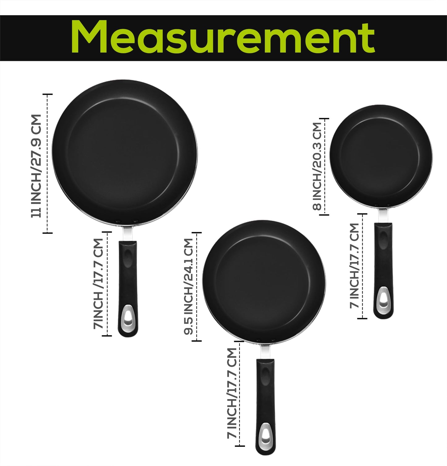 3 Piece Induction Bottom - 8 Inches, 9.5 Inches and 11 Inches - (Grey-Black)