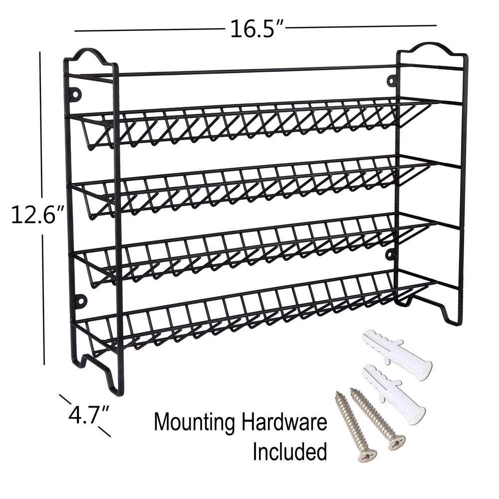 Spice Rack Organizer with 36 Empty Square Spice Jars, 396 Spice Labels with Chalk Marker and Funnel Complete Set, for Countertop, Cabinet or Wall Mount, Black
