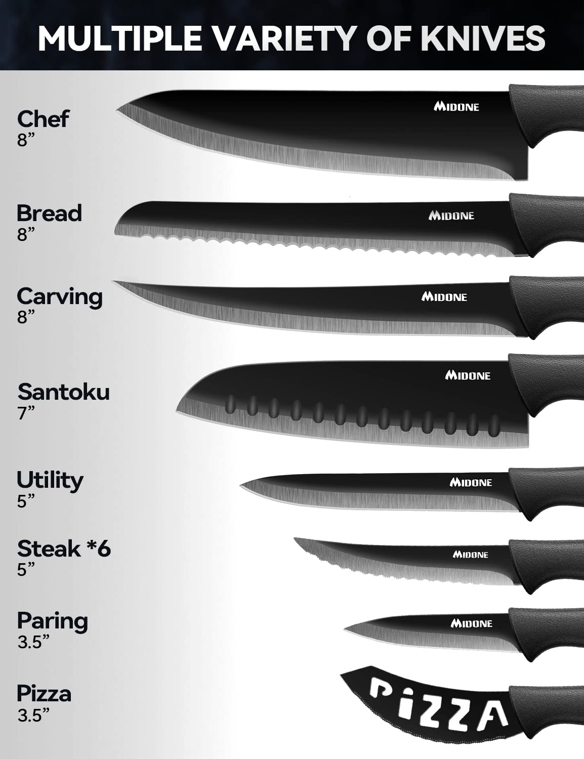 17 PCS German Stainless Steel includes Multiple Variety of Knives Set