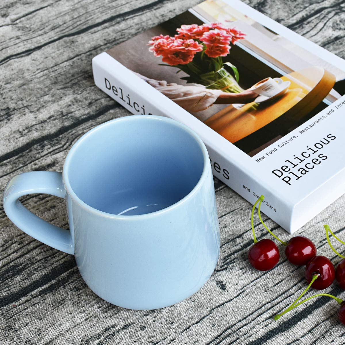 Bosmarlin Large Glossy Ceramic Coffee Mug, Tea Cup for Office and Home, 18 oz, Suitable for Dishwasher and Microwave(Blue, 1)