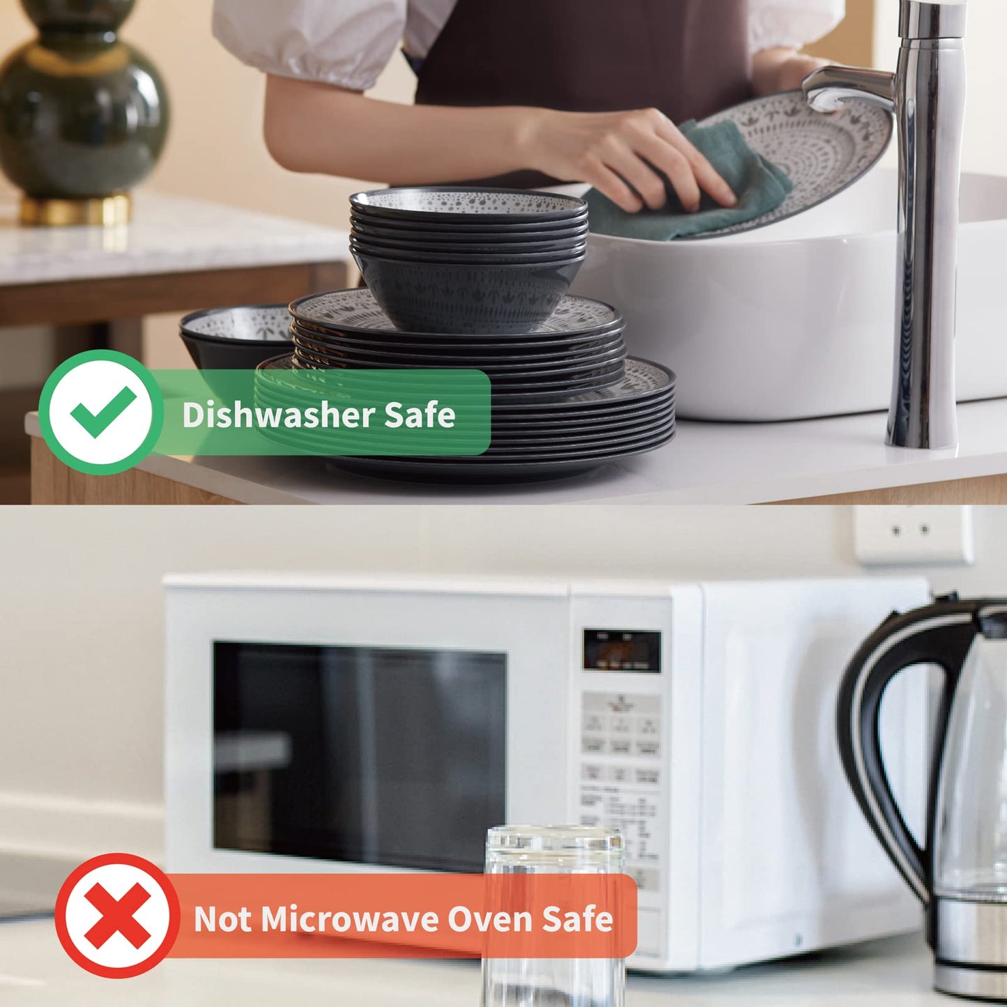 18PCS Olive Wood Melamine Dinnerware Sets for 6 Plates (Olive Wood)