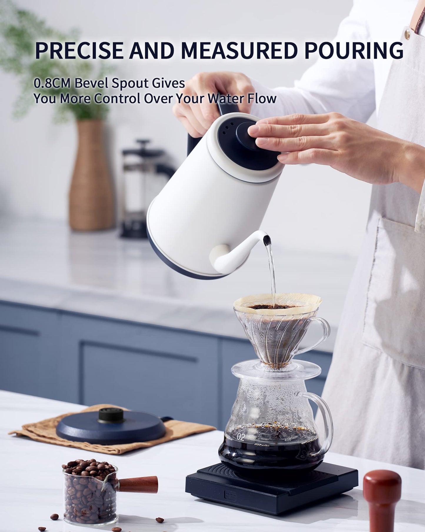 Gooseneck Electric Kettle(1.0L),1000W Auto Shut off, Coffee Kettle for Pour Over and Tea -White