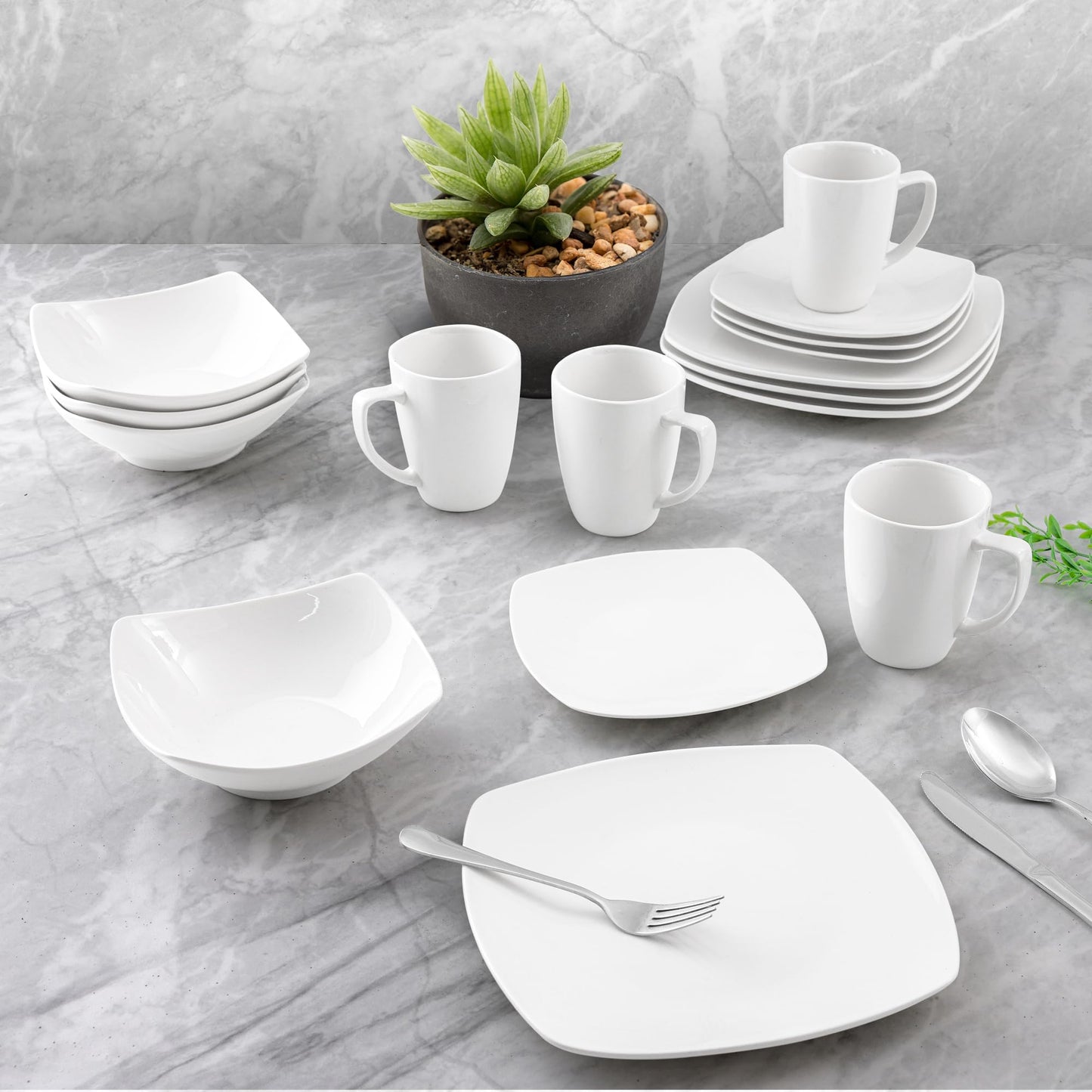 Zulay Kitchen Dishes Set for 4 - Durable 16-Piece Square Dinnerware Sets