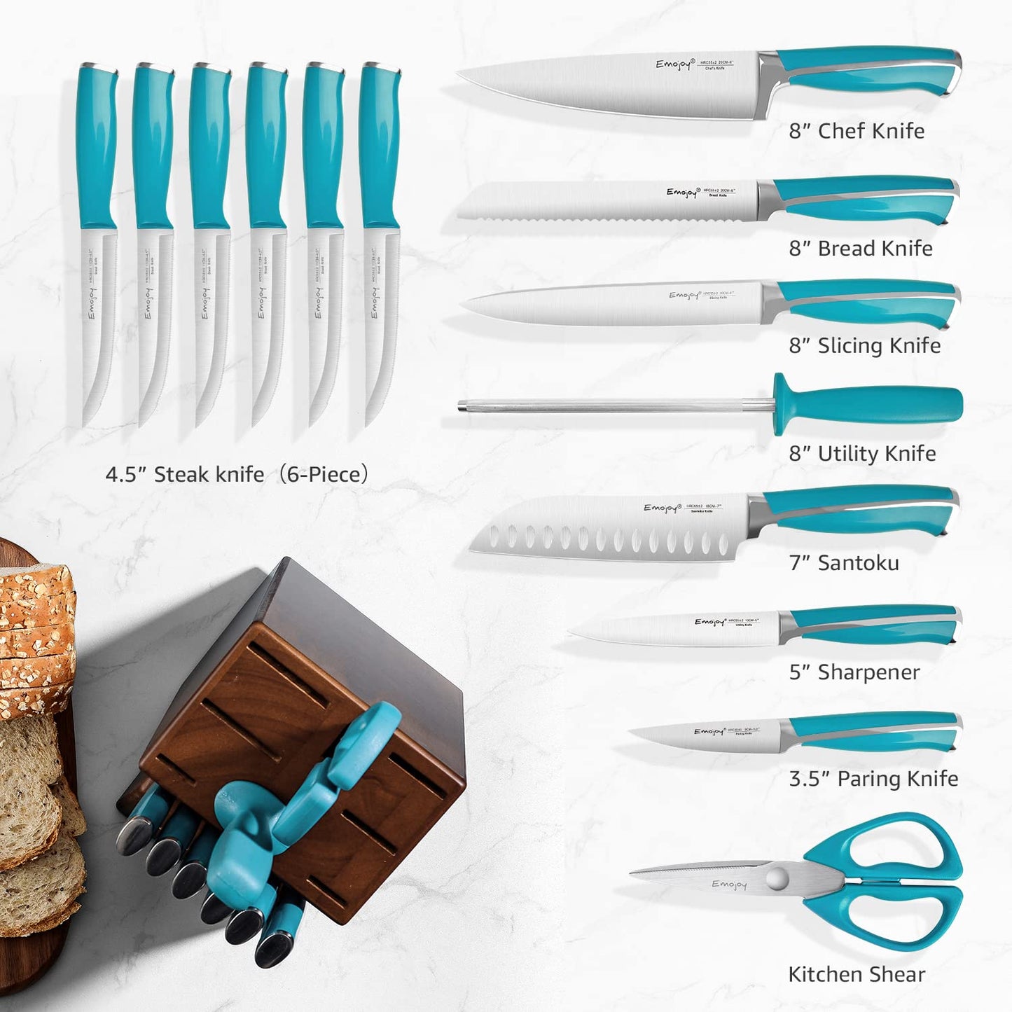 Knife Set 15-Piece Kitchen Knife Set with Block Wooden