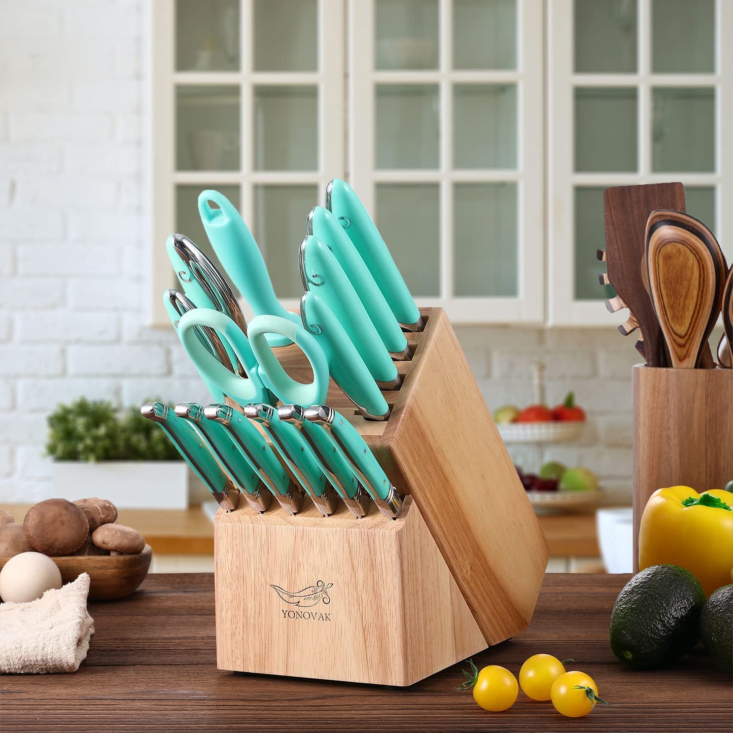 Knife Sets for Kitchen with Block Blue Whale Series 15-Piece