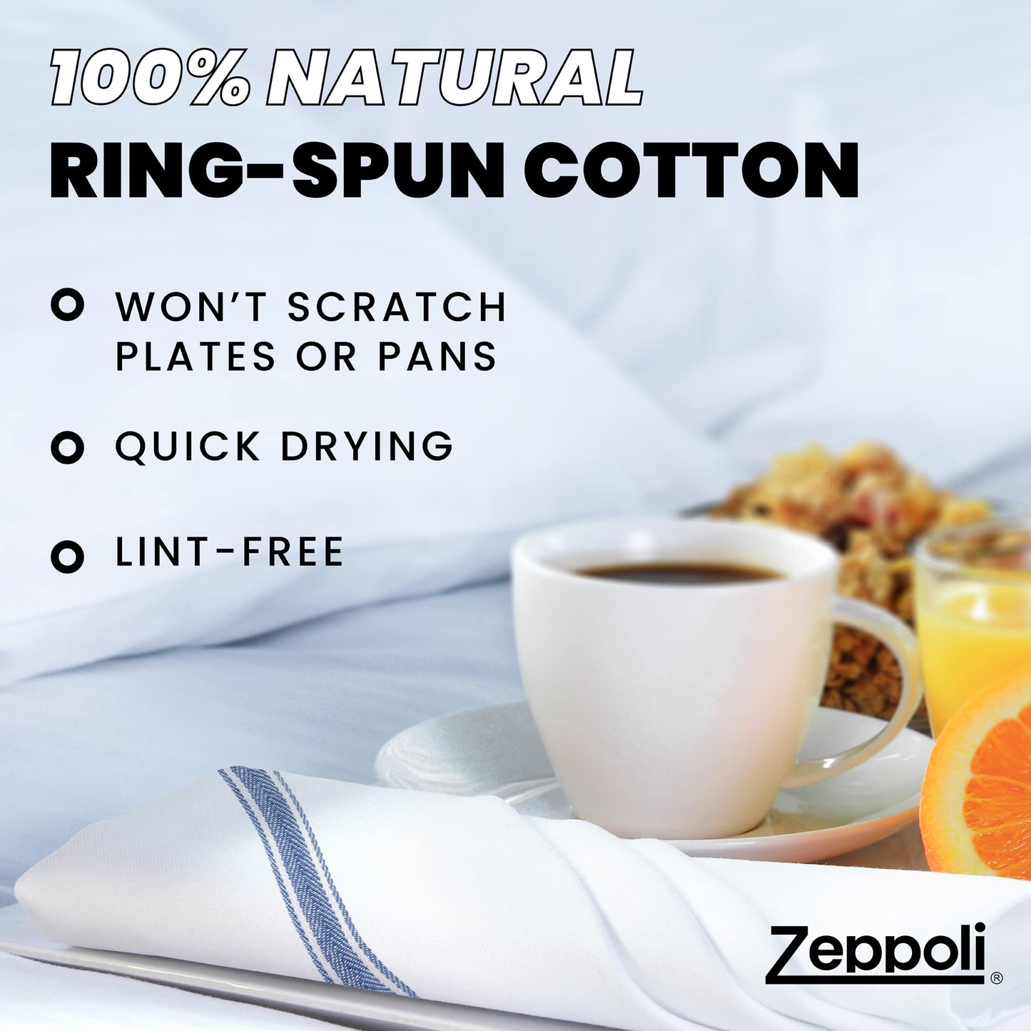 Classic Dish Towels 100% Cotton Kitchen Towels - Reusable Bulk Cleaning Cloths - Blue Hand Towels