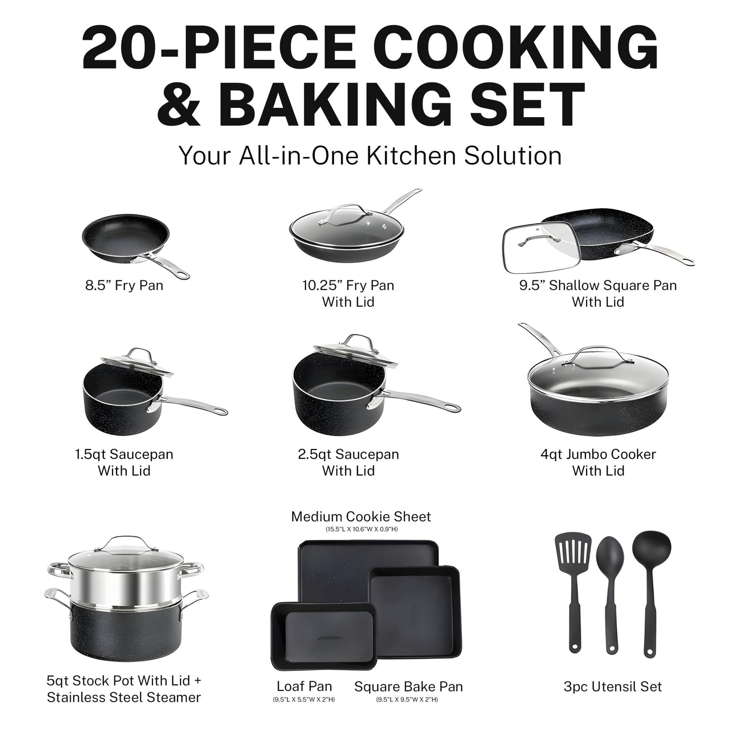 20 Pc Pots and Pans Cookware Set Kitchen Cookware Sets Non Toxic Cookware Set