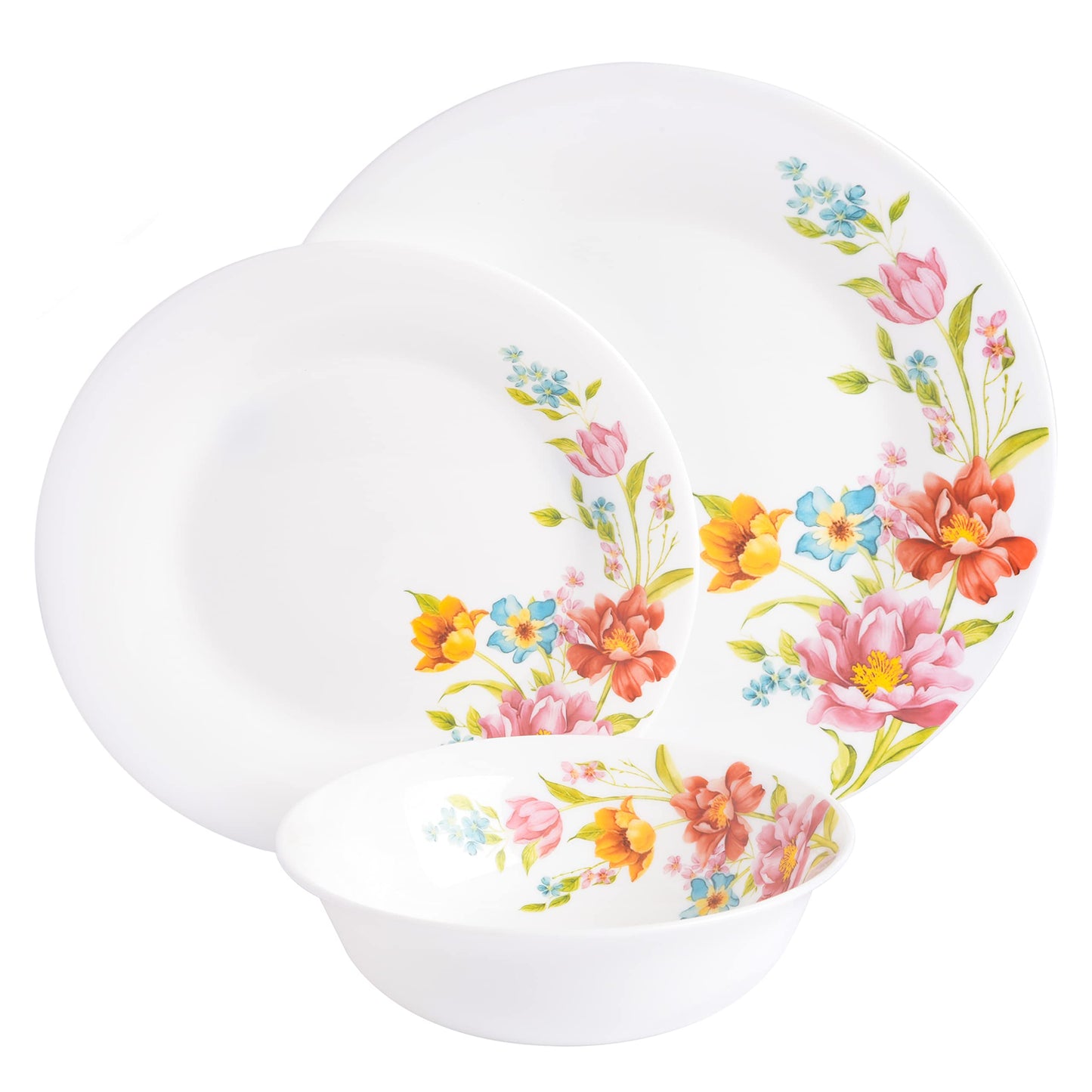 Ultra Break and Chip Resistant Dinnerware Set (18pcs), Red Floral