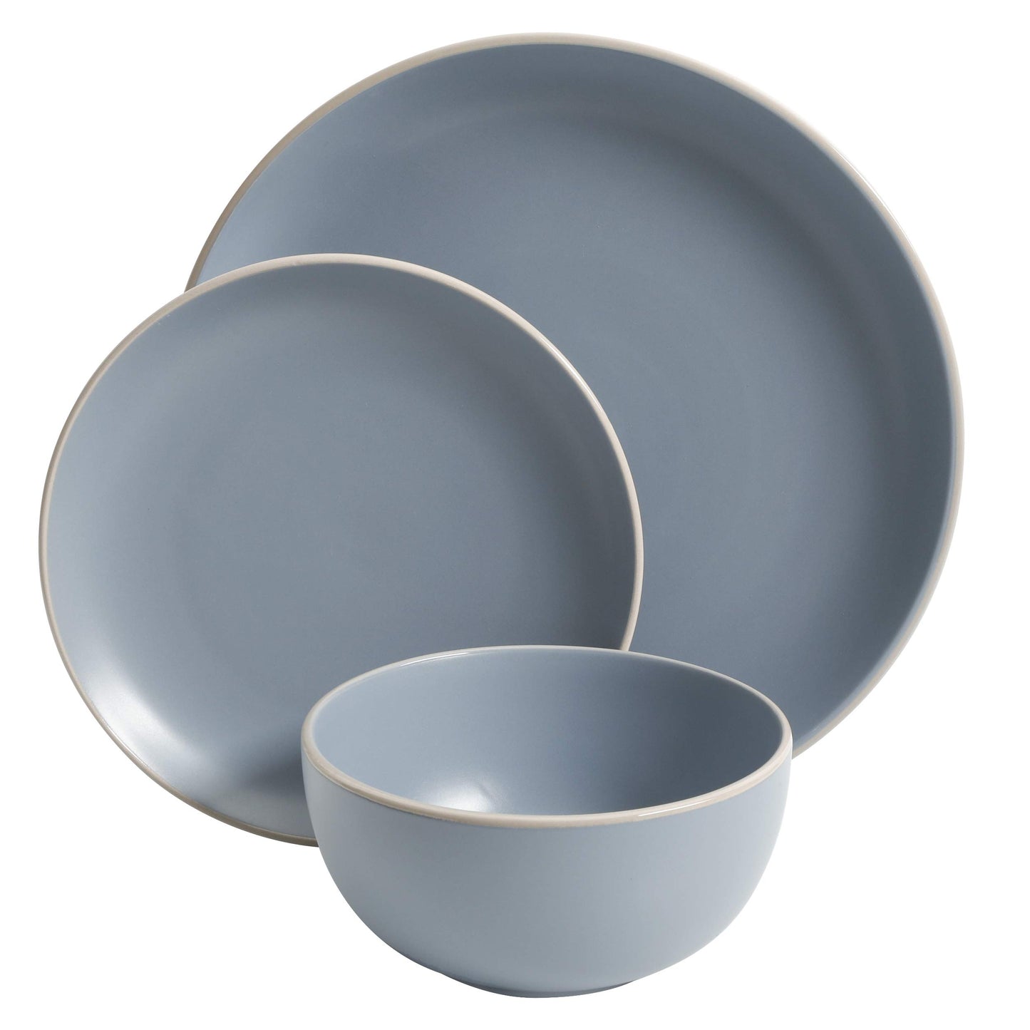Rockaway Round Stoneware Dinnerware Set, Service for 4 (12pcs), Blue