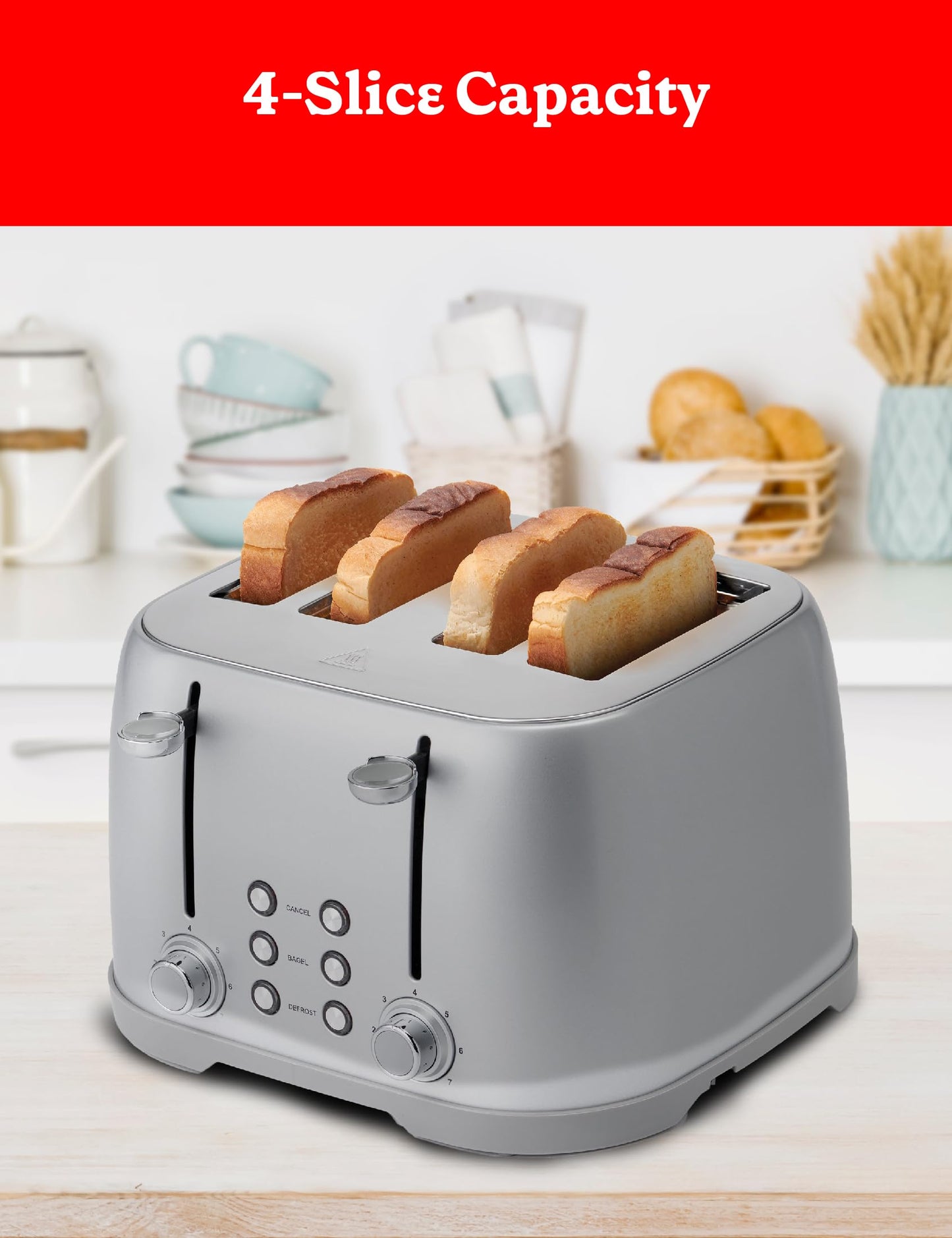 Betty Crocker 4-Slice Multi-Function Toaster, Toaster 4 Slice with Extra Wide Slots for Thick Bread