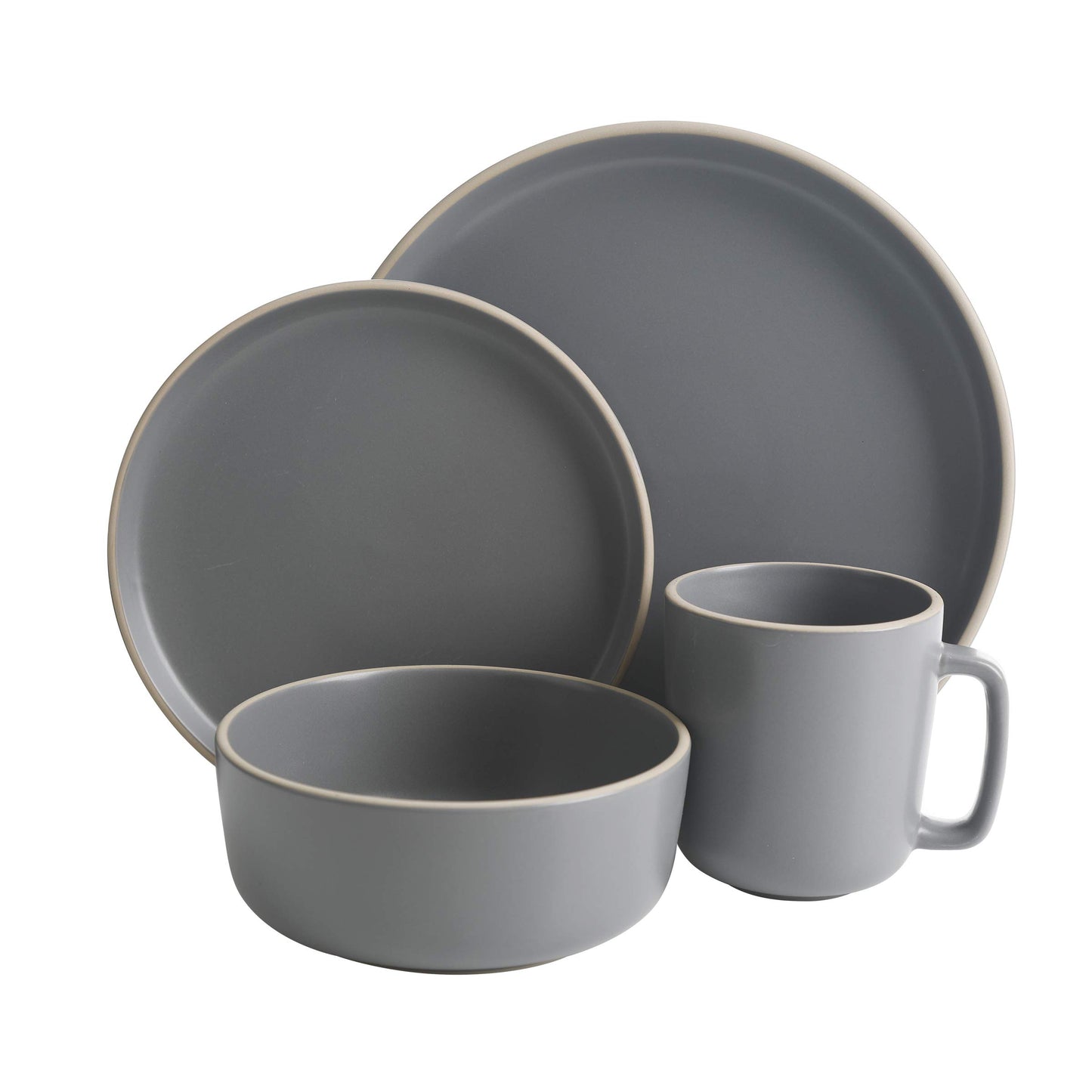 Gibson Home Zuma 16 Piece Round Kitchen Dinnerware Set Bowls Matte Stoneware