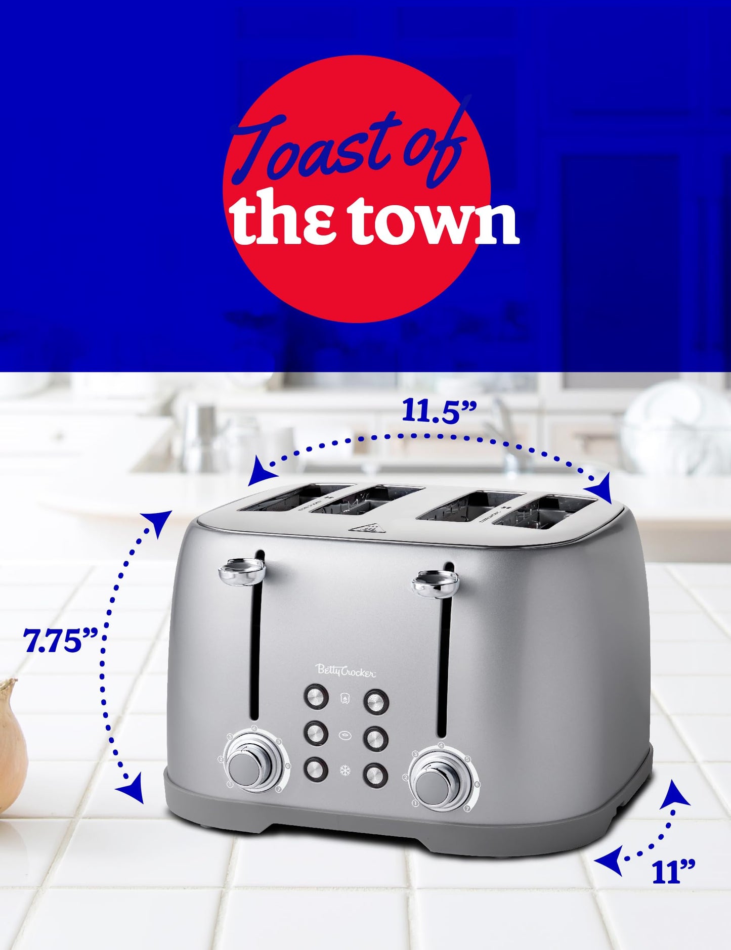 Betty Crocker 4-Slice Multi-Function Toaster, Toaster 4 Slice with Extra Wide Slots for Thick Bread