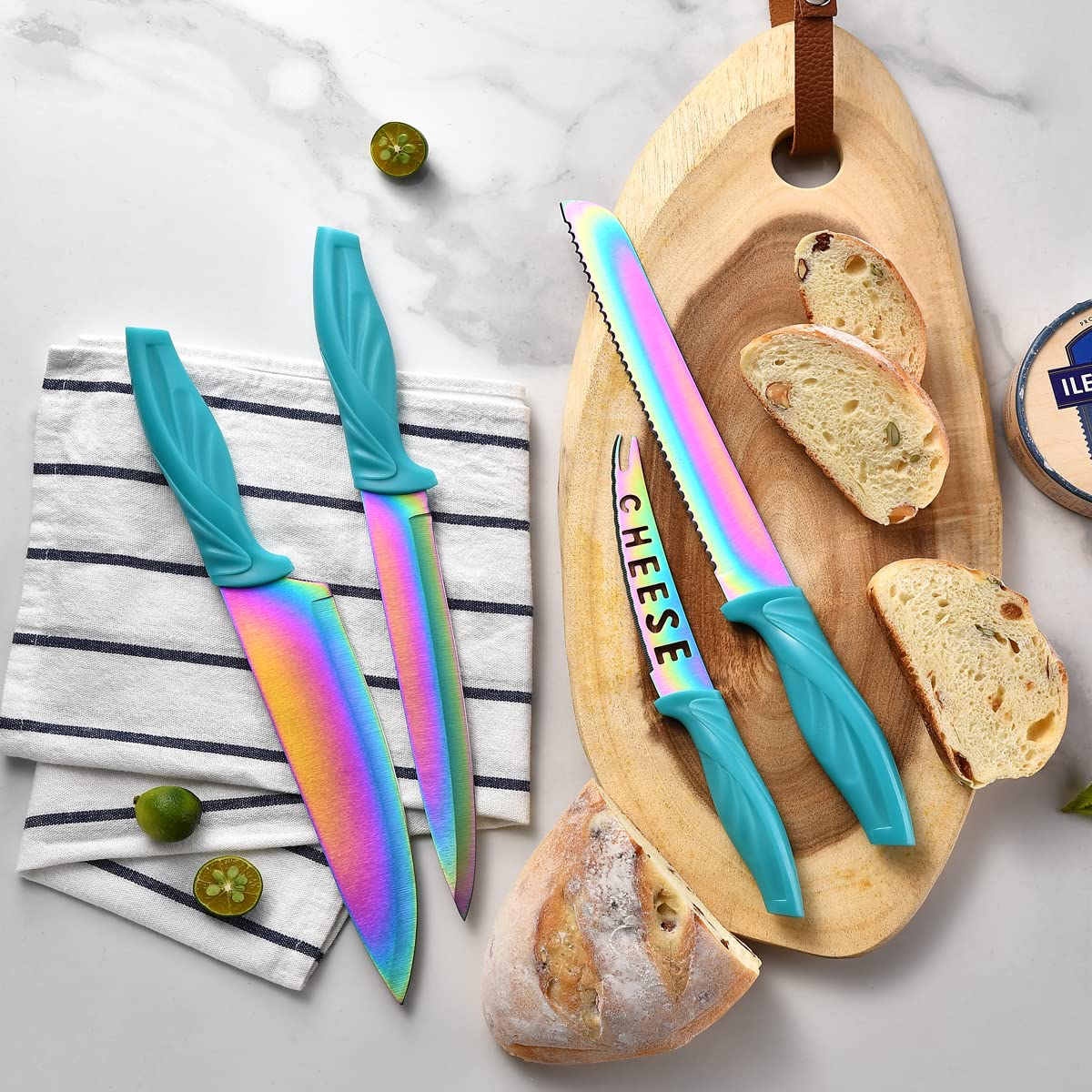 Rainbow Titanium Knife Set 17 PCS Kitchen Knives Set Chef Knife Block Set