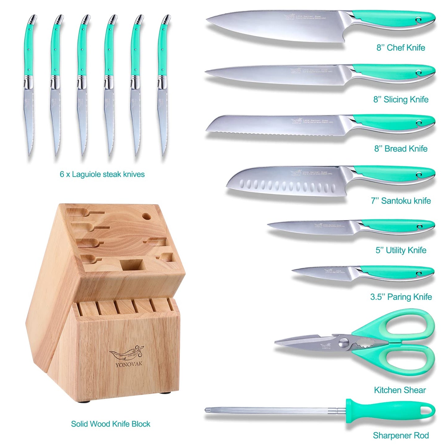 Knife Sets for Kitchen with Block Blue Whale Series 15-Piece
